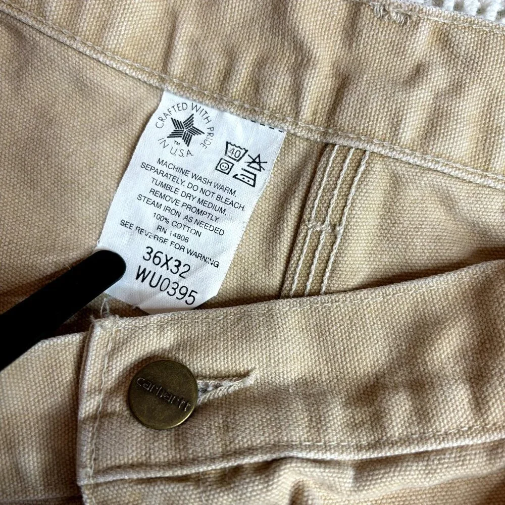 VTG Made In USA Carhartt‎ Canvas Work Pants Men's 34x28 Grunge Distres Tan MINT